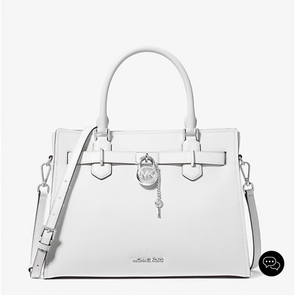 Michael Kors Hamilton Medium Leather Satchel Optic White NWT - Picture 2 of 16